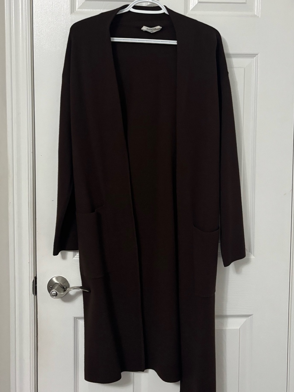 Babaton Open-Front Long Cardigan in Deep Brown